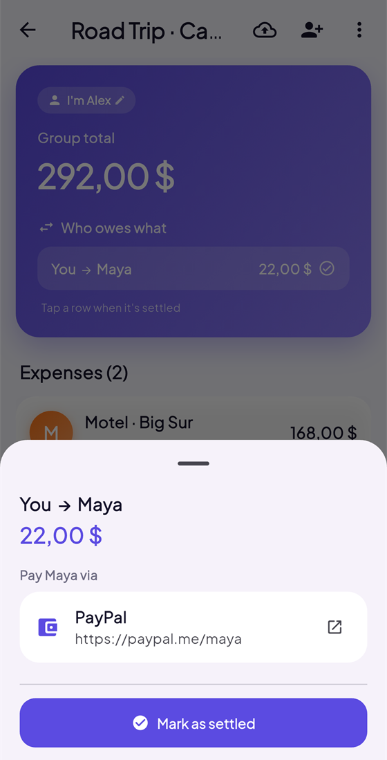 Settle up via PayPal